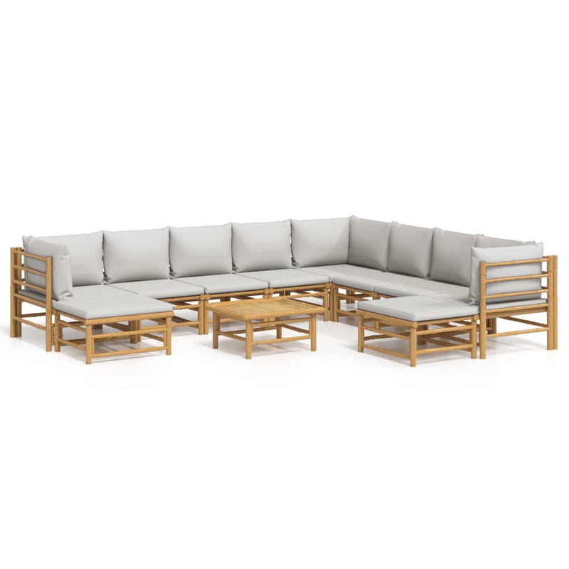 11 Piece Garden Lounge Set with Light Grey Cushions Bamboo Payday Deals