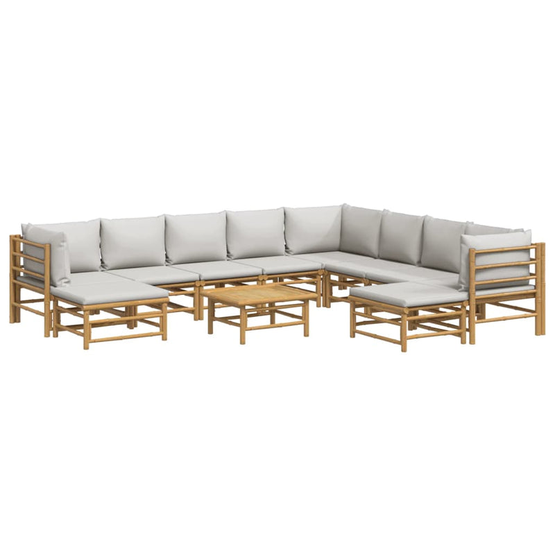 11 Piece Garden Lounge Set with Light Grey Cushions Bamboo Payday Deals