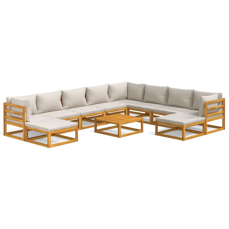 11 Piece Garden Lounge Set with Light Grey Cushions Solid Wood Payday Deals