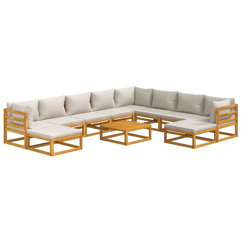 11 Piece Garden Lounge Set with Light Grey Cushions Solid Wood Payday Deals