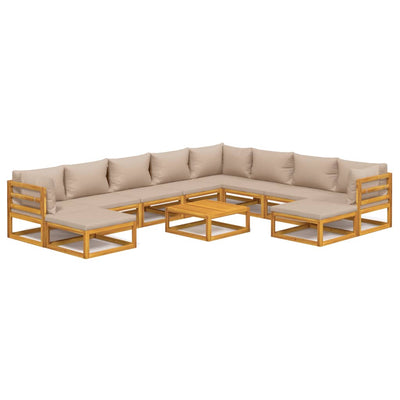 11 Piece Garden Lounge Set with Taupe Cushions Solid Wood Payday Deals