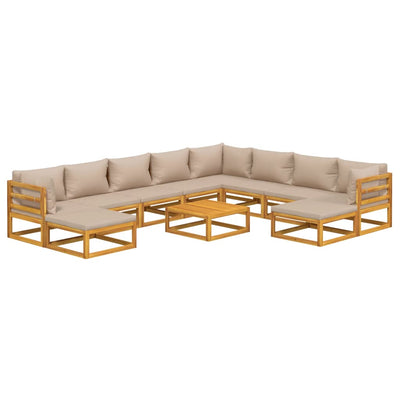 11 Piece Garden Lounge Set with Taupe Cushions Solid Wood Payday Deals