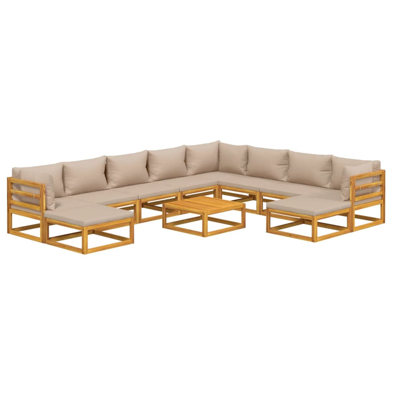 11 Piece Garden Lounge Set with Taupe Cushions Solid Wood Payday Deals