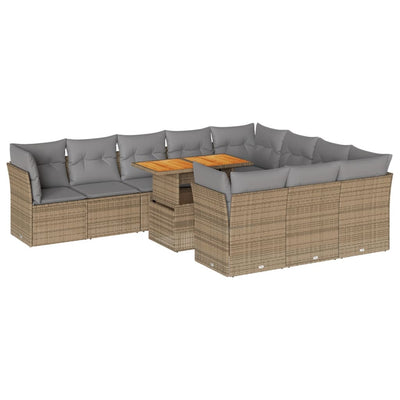 11 Piece Garden Sofa Set with Cushions Beige Poly Rattan Payday Deals