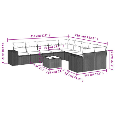 11 Piece Garden Sofa Set with Cushions Beige Poly Rattan Payday Deals
