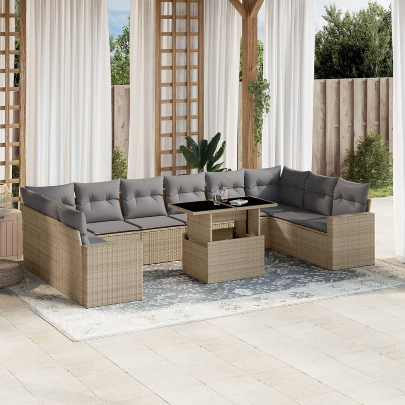 11 Piece Garden Sofa Set with Cushions Beige Poly Rattan Payday Deals