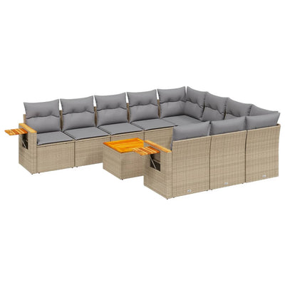 11 Piece Garden Sofa Set with Cushions Beige Poly Rattan Payday Deals