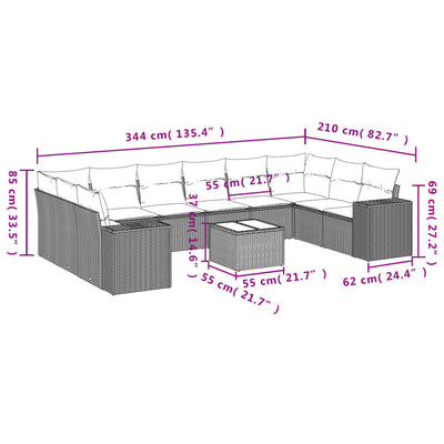 11 Piece Garden Sofa Set with Cushions Beige Poly Rattan Payday Deals