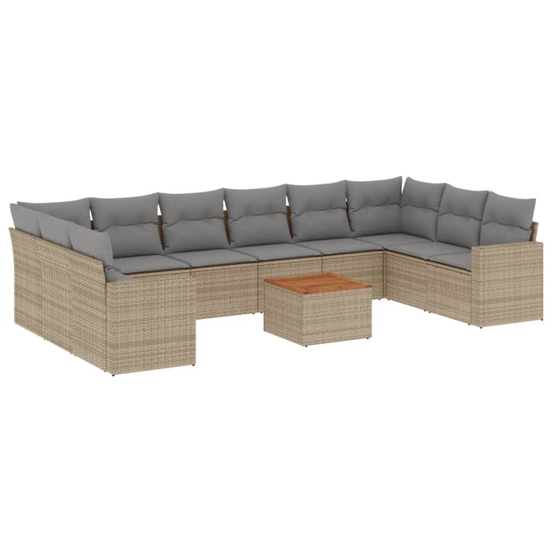 11 Piece Garden Sofa Set with Cushions Beige Poly Rattan Payday Deals