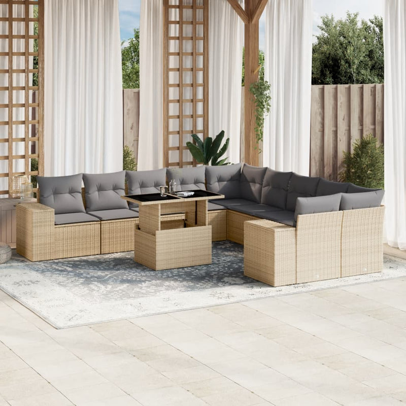 11 Piece Garden Sofa Set with Cushions Beige Poly Rattan Payday Deals
