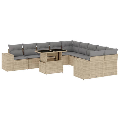 11 Piece Garden Sofa Set with Cushions Beige Poly Rattan Payday Deals