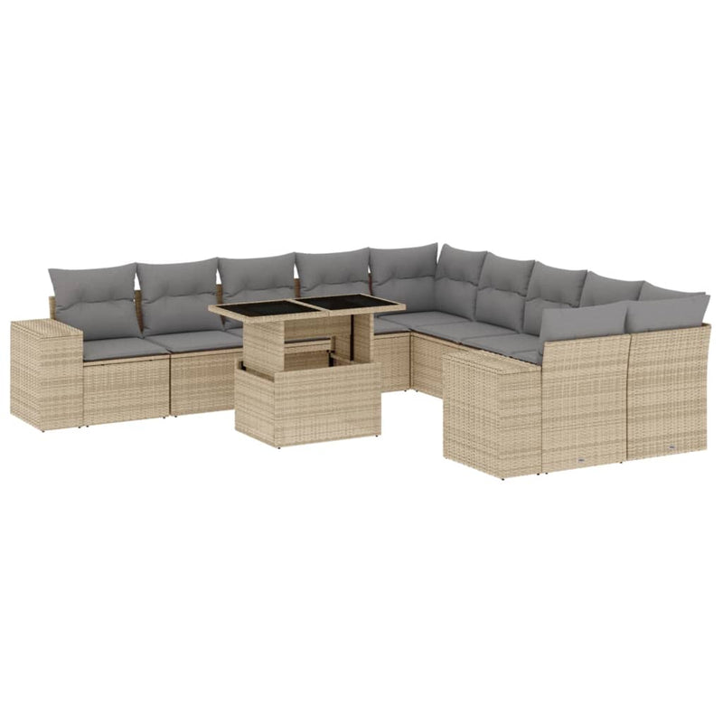11 Piece Garden Sofa Set with Cushions Beige Poly Rattan Payday Deals