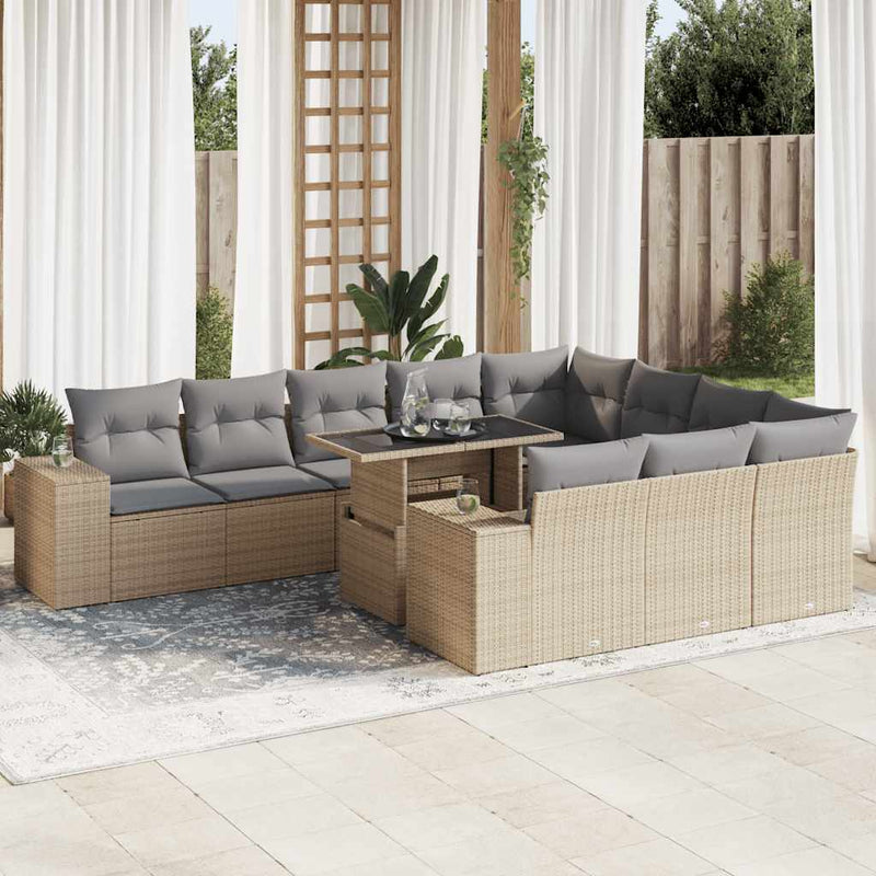 11 Piece Garden Sofa Set with Cushions Beige Poly Rattan Payday Deals