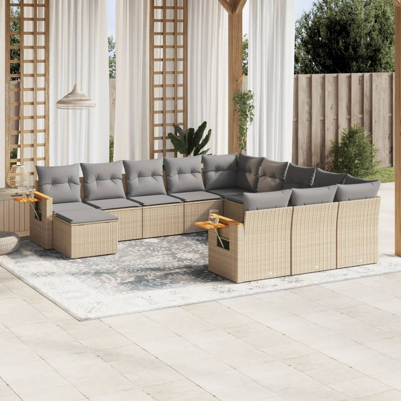 11 Piece Garden Sofa Set with Cushions Beige Poly Rattan Payday Deals