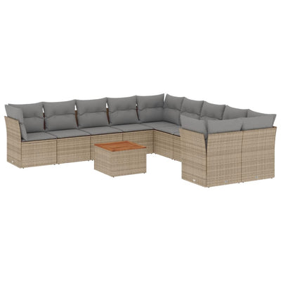 11 Piece Garden Sofa Set with Cushions Beige Poly Rattan Payday Deals