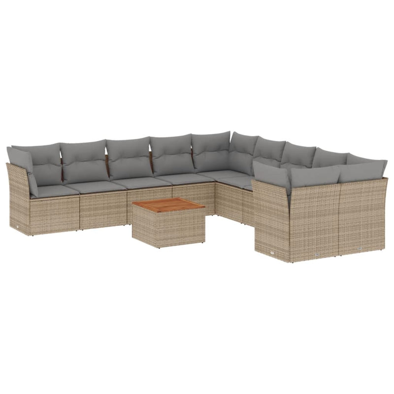 11 Piece Garden Sofa Set with Cushions Beige Poly Rattan Payday Deals