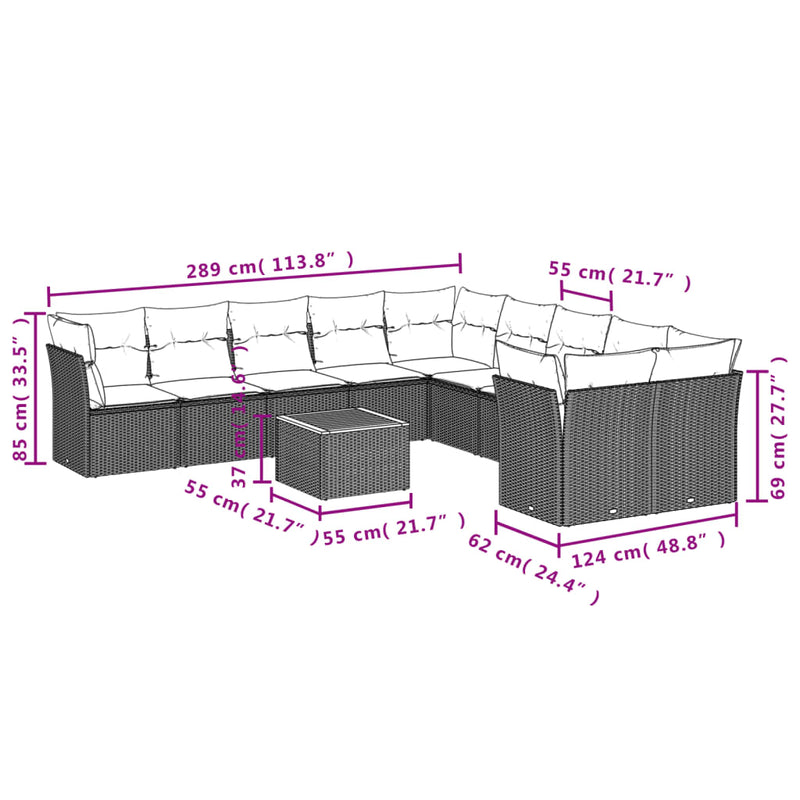 11 Piece Garden Sofa Set with Cushions Beige Poly Rattan Payday Deals