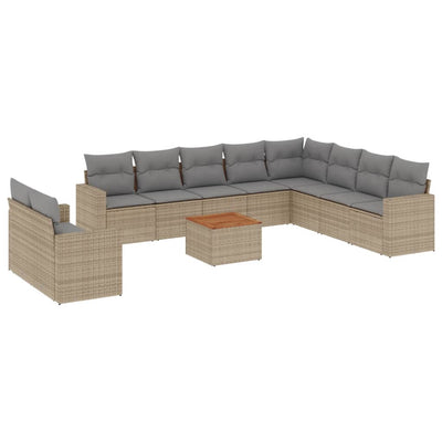 11 Piece Garden Sofa Set with Cushions Beige Poly Rattan Payday Deals