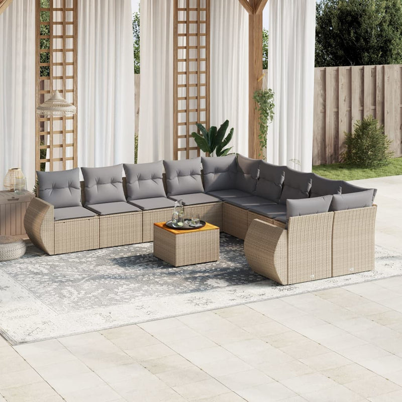 11 Piece Garden Sofa Set with Cushions Beige Poly Rattan Payday Deals