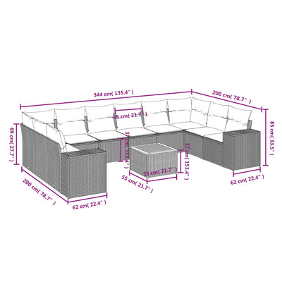 11 Piece Garden Sofa Set with Cushions Beige Poly Rattan Payday Deals