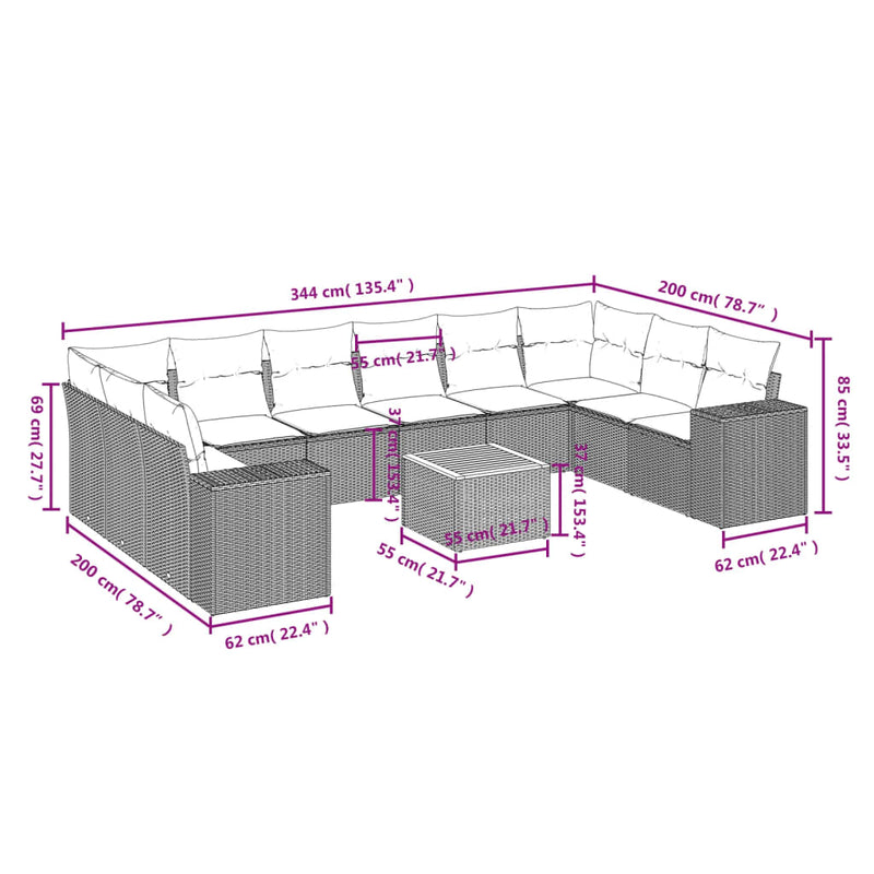 11 Piece Garden Sofa Set with Cushions Beige Poly Rattan Payday Deals