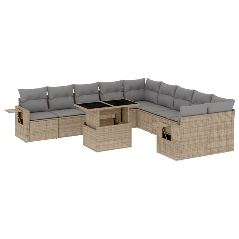 11 Piece Garden Sofa Set with Cushions Beige Poly Rattan Payday Deals