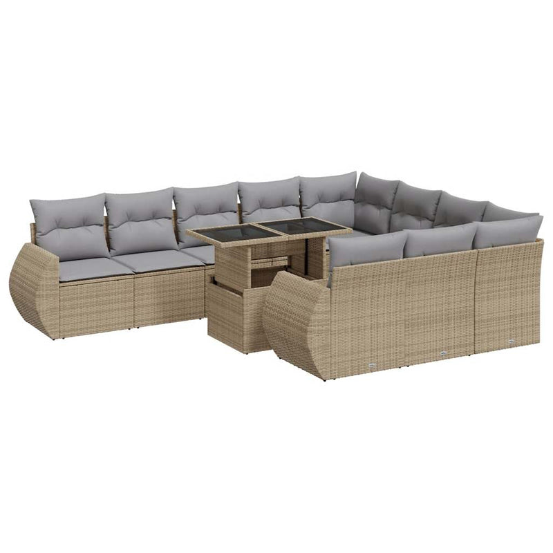 11 Piece Garden Sofa Set with Cushions Beige Poly Rattan Payday Deals