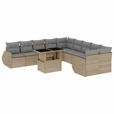 11 Piece Garden Sofa Set with Cushions Beige Poly Rattan Payday Deals