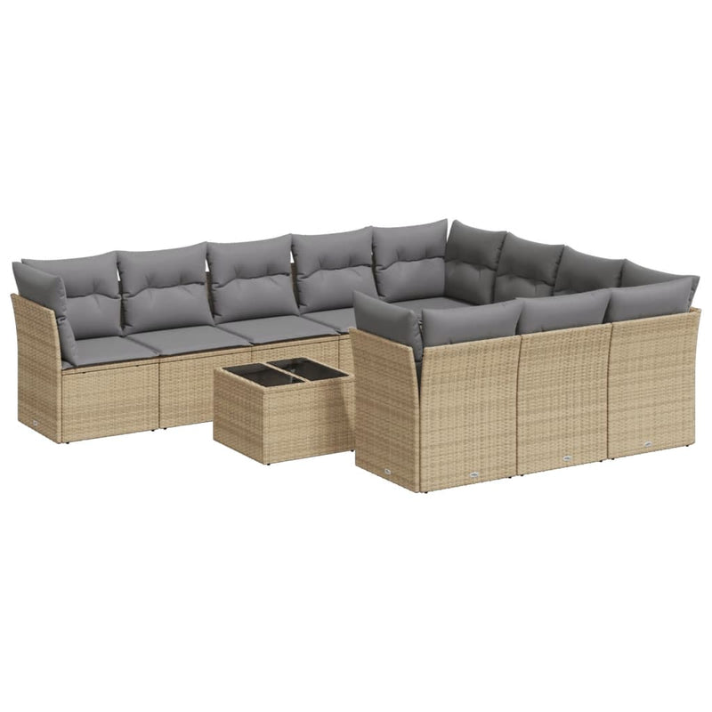11 Piece Garden Sofa Set with Cushions Beige Poly Rattan Payday Deals