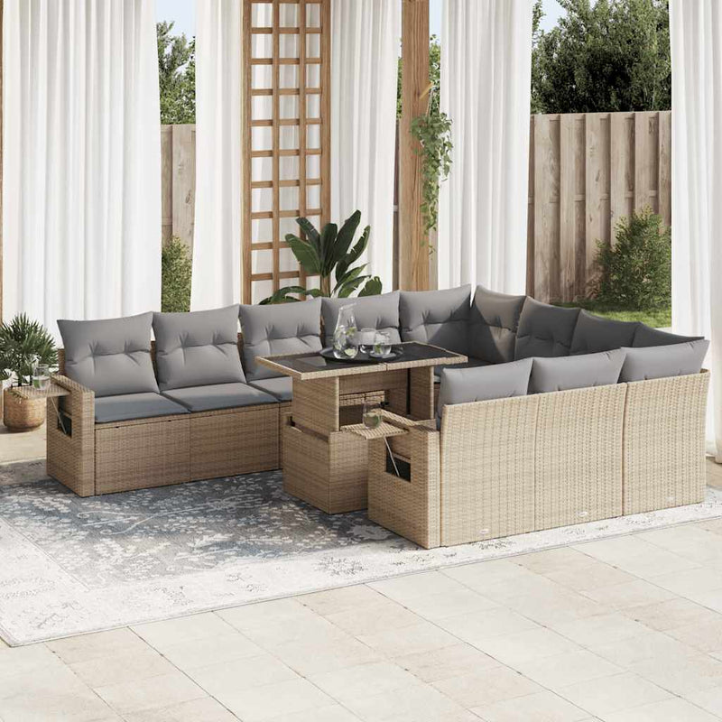 11 Piece Garden Sofa Set with Cushions Beige Poly Rattan Payday Deals