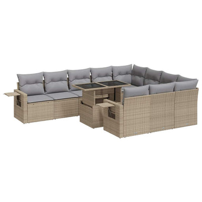 11 Piece Garden Sofa Set with Cushions Beige Poly Rattan Payday Deals