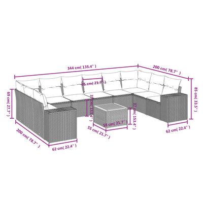 11 Piece Garden Sofa Set with Cushions Beige Poly Rattan Payday Deals