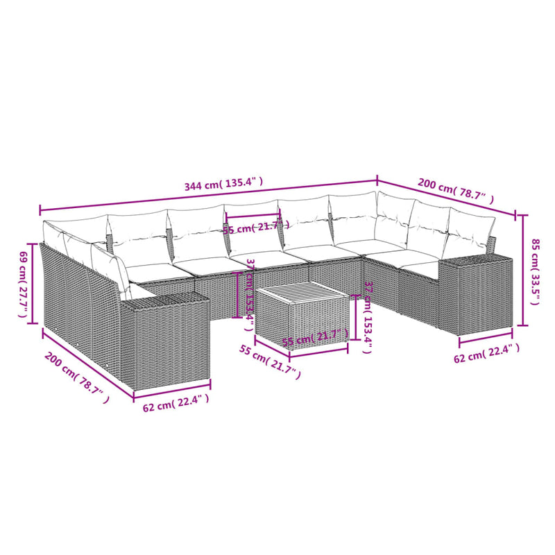 11 Piece Garden Sofa Set with Cushions Beige Poly Rattan Payday Deals