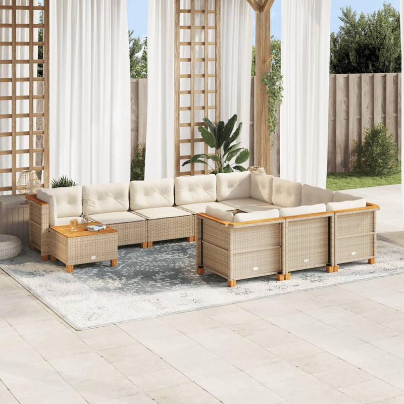 11 Piece Garden Sofa Set with Cushions Beige Poly Rattan Payday Deals