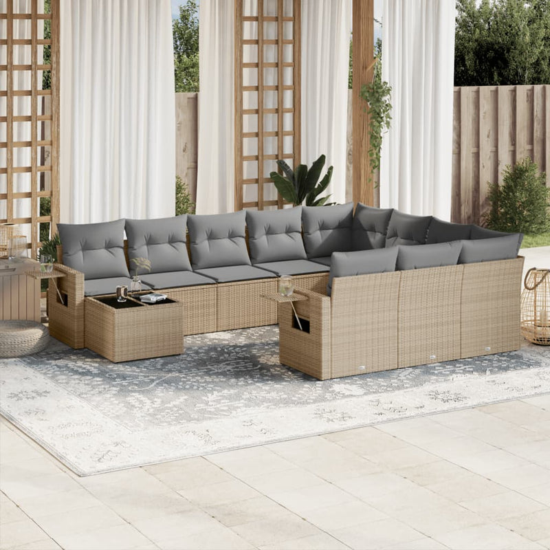 11 Piece Garden Sofa Set with Cushions Beige Poly Rattan Payday Deals