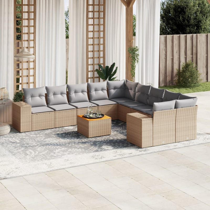 11 Piece Garden Sofa Set with Cushions Beige Poly Rattan Payday Deals