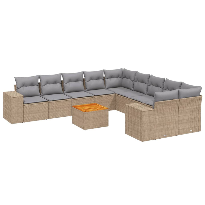 11 Piece Garden Sofa Set with Cushions Beige Poly Rattan Payday Deals