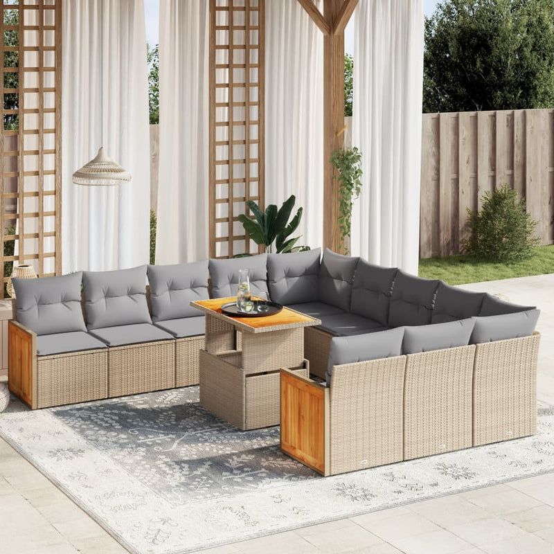 11 Piece Garden Sofa Set with Cushions Beige Poly Rattan Payday Deals