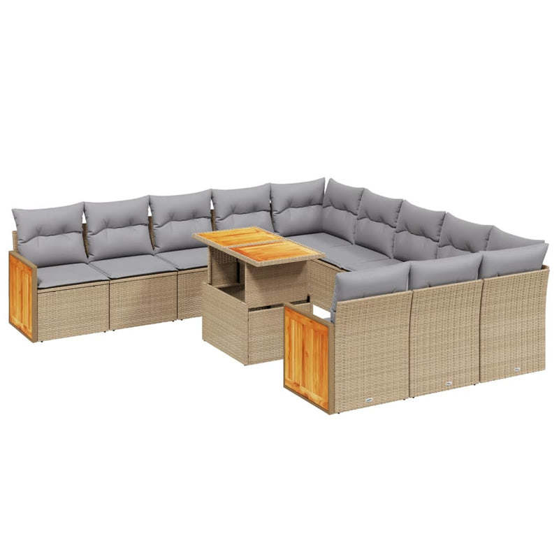 11 Piece Garden Sofa Set with Cushions Beige Poly Rattan Payday Deals