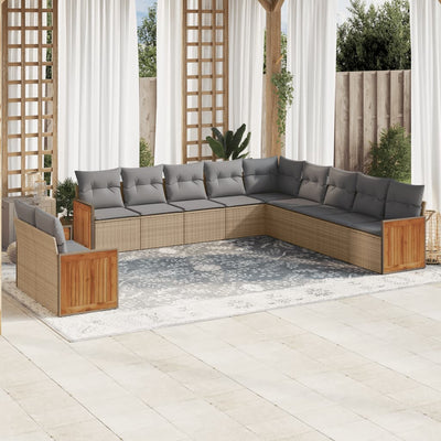 11 Piece Garden Sofa Set with Cushions Beige Poly Rattan Payday Deals