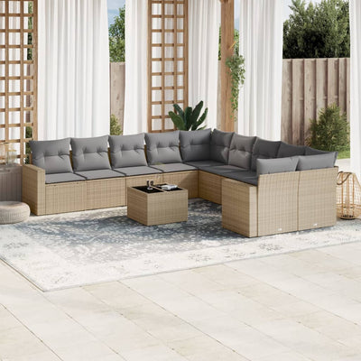 11 Piece Garden Sofa Set with Cushions Beige Poly Rattan Payday Deals