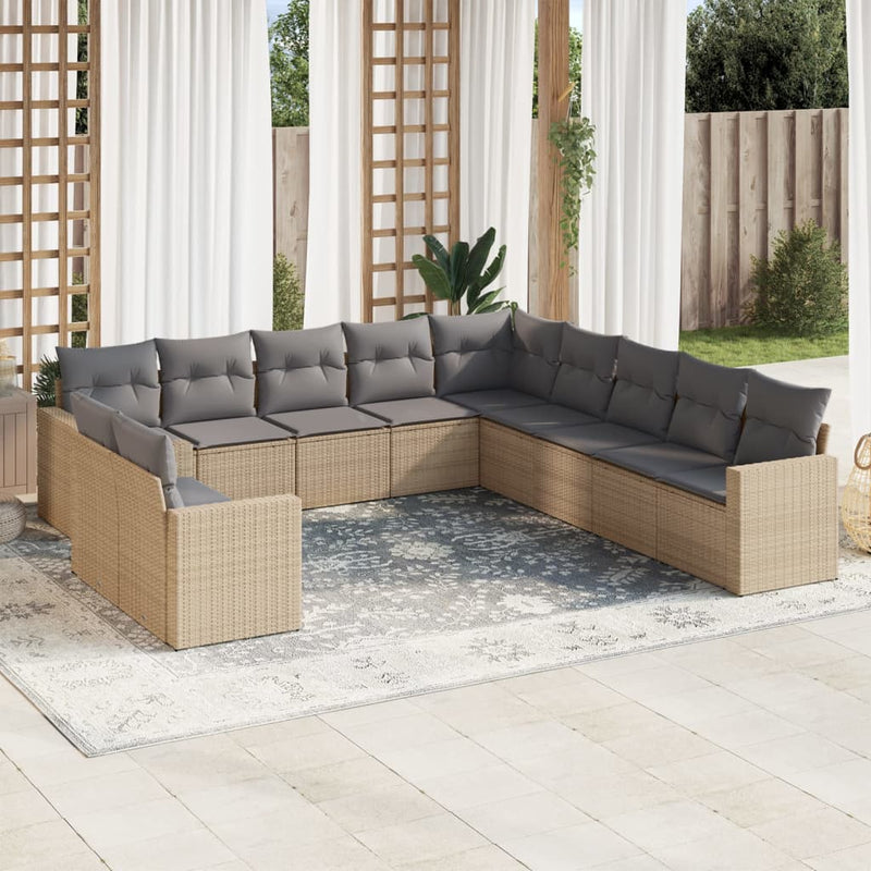 11 Piece Garden Sofa Set with Cushions Beige Poly Rattan Payday Deals