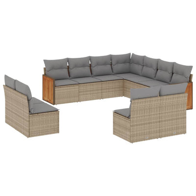 11 Piece Garden Sofa Set with Cushions Beige Poly Rattan Payday Deals