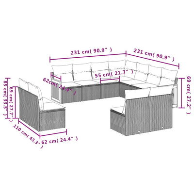 11 Piece Garden Sofa Set with Cushions Beige Poly Rattan Payday Deals