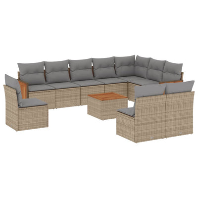 11 Piece Garden Sofa Set with Cushions Beige Poly Rattan Payday Deals