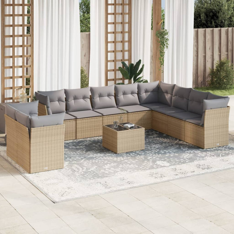 11 Piece Garden Sofa Set with Cushions Beige Poly Rattan Payday Deals