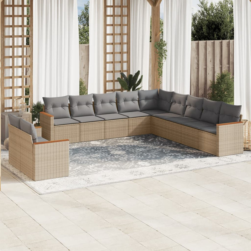 11 Piece Garden Sofa Set with Cushions Beige Poly Rattan Payday Deals