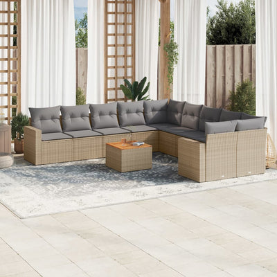 11 Piece Garden Sofa Set with Cushions Beige Poly Rattan Payday Deals