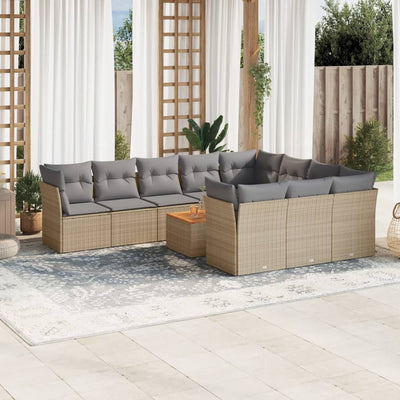 11 Piece Garden Sofa Set with Cushions Beige Poly Rattan Payday Deals