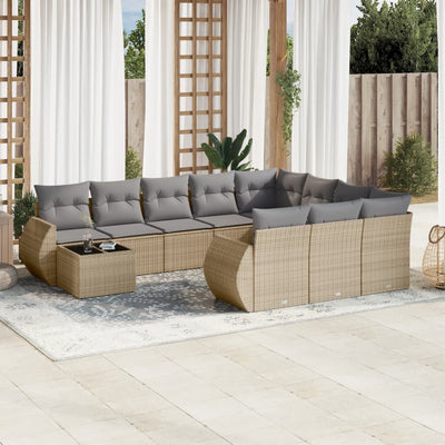 11 Piece Garden Sofa Set with Cushions Beige Poly Rattan Payday Deals